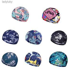 Swimming caps 1PC Fashion Swimming Cap Men/Women Flowers Printed Long Hair Sports Swim Pool Bathing Hat Elastic Turban Sports AccessoryL240125