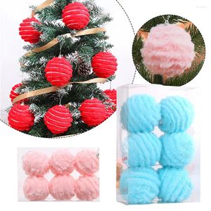 Party Decoration 6PC 8CM Plush Christmas Balls Blue Pink Red Cute Ball Baubles For Xmas Tree Hanging Pendant Year 2024 Kids Favors