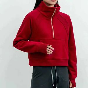 Yoga Outfits Lu-99 Women Fitness Hoodies Runing Jacket Ladies Sport Half Zipper Sweatshirt Thick Loose Short Style Coat With Fleece Thumb 47