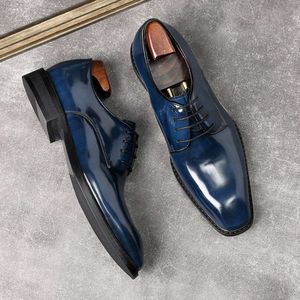 Nya patent Mens Formella äkta läder Autumn British Trend Designer Man Blue Wedding Business Party Shoes