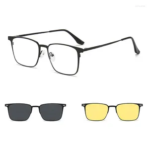 Sunglasses 2 1 Men Fashion Alloy Glasses Frame With Polarized Clip On And Night Vision Women Eyewear
