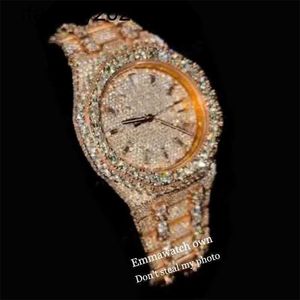 Ap Watch Diamond Moissanite Gelado Pode Passar no Teste VVS 2023 Tipo Out Relógios de Pulso Melhor Qualidade Eta Rose Gold Case Passe no Teste Brilhante Emmawatch