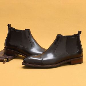 Mode italienische Herren Stiefeletten aus echtem Leder Marke handgemachte Designer neue Slip auf Herbst Business Schuhe Mann