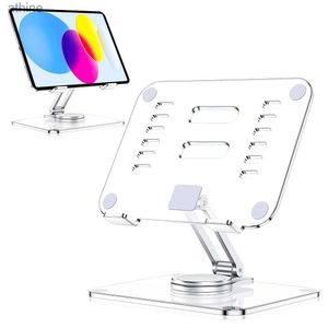 Tablet PC står Foldbar transparent akrylfäststativ 360 Rotation Hollowed Cooling Aluminium Alloy Holder Desk för iPad Mount YQ240125