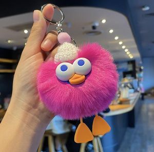 Rolig tjej plysch leksaker nyckelring hänge med stor pompom charm plysch djurnyckel kedja för kvinnor bilväska nyckelhållare flicka tillbehör