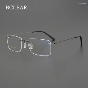 Sunglasses Frames BCLEAR Titanium Glasses Frame Men 2024 European Design Square Rimless Prescription Eyeglasses Eyewear For Women