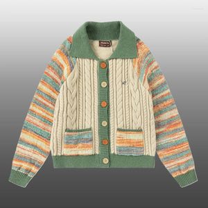 Maglioni da uomo Maglione lavorato a maglia con collo alto a contrasto di colore di alta qualità Cardigan Cappotto lavorato a maglia casual coreano Abbigliamento da uomo a maniche lunghe autunnale