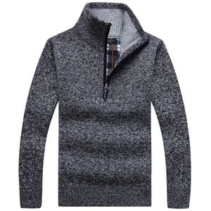 Autumn Mens Tjock Warm Stickover Polid Solid Sleeve Turtleneck Sweaters Half Zip Fleece Winter Jumper Comfy Clothing 240119