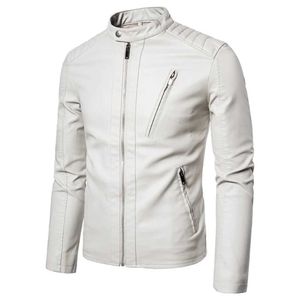 Giacche da uomo Casual Giacca da motociclista in pelle da uomo Moda Solido Colletto alla coreana Capispalla Trend Bianco Nero Cappotto antivento Giacche streetwear J240125