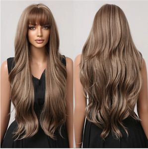 Parrucca bionda bronzo moda femminile lunghi ricci Capelli sintetici otto scoppi grande onda fibra chimica copertura completa della testa Parrucca ondulata nave veloce all'ingrosso