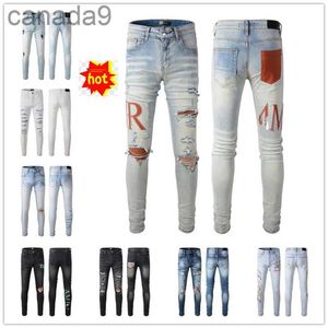 Designer Stack Jeans Europeu Roxo Jean Homens Bordados Quilting Rasgado para Tendência Marca Vintage Calça Mens Fold Slim Skinny Fashion Sstraight Calças FQW5