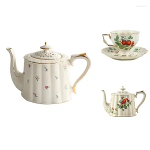 Cups Saucers Promotion! French Retro Teapot Coffee Cup Set Gold Edge Saucer Flower Big Teacup English Afternoon Tea