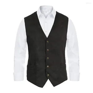 Mäns västar vintage stil retro väst för män smal passande kostym Vest Wedding Business V Neck ärmlöst svart grå brunt kaffe