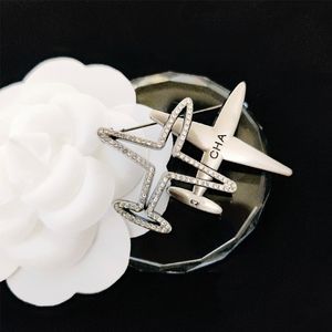 Hollow Rhinestone Airplane Brooch with Stamp Women Men Letter Aircraft Brooch Suit Lapel Pin Silver Gold