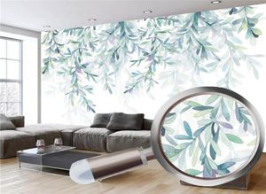 3d Mural Wallpaper small fresh hand painted watercolor green leaves Nordic minimalist Living Room Bedroom Kitchen Home Decor Wallp1212120