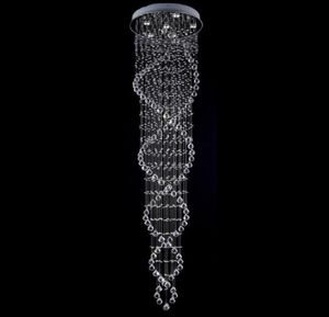 Modern LED K9 Crystal Chandelier Lighting Fixture Rain Drop Double Spiral Takljus för trappuppgång Trappljus lyx El VI3167330