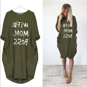 Newest Summer Women Letter Printed Dresses Fashion Crew Neck Panelled Ladies Dresses Casual Loose Long Sleeve Apparel 821