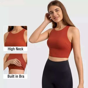 Lu Align Donna FLAME Crop Canotta Reggiseno Collo alto Top sportivo con reggiseno incorporato Scollatura posteriore Canotte da allenamento per la corsa Yoga Lu Lemon LL 2024