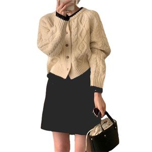 Kvinnors långärmad kort cardigan Löst casual skörd stickad tröja Crewneck Fall Winter Ladies Button Down Knitwear