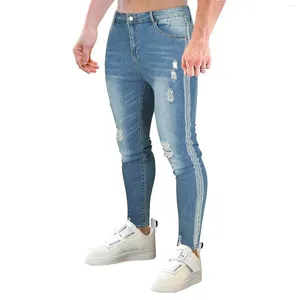 Mäns jeans Autumn Slim Casual Croped Pants Fashion Water Wash Ripped For Man Pockets Man Streetwear Ropa de Hombre