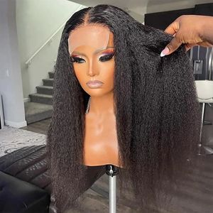 13X4 twisted straight lace front wig with 180% density black Yaki wig suitable for women with baby hair synthetic wig temperature glue free 230125