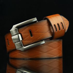 Cinto de couro masculino barato de alta qualidade casual vintage moda xadrez cintos calças acessórios 110cm