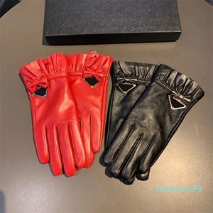 Lyxdesigner fårskinn handskar kvinnor män äkta läder spetsar handskar dam pekskärm handskar vintertillbehör med låda