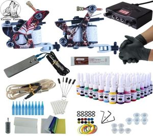 Kit completo per tatuaggio 2 pistole Inchiostri colorati immortali Alimentatore Macchinette per tatuaggio Aghi Accessori Kit Kit trucco permanente3369904