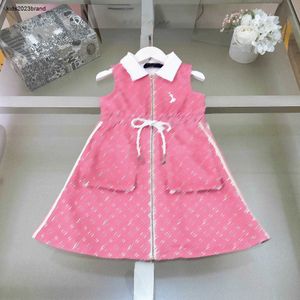 New girl skirt Lace up waist design baby dress Size 110-160 kids designer clothes Large pocket decoration child frock Jan20