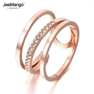 Eheringe JeeMango Mode Titan Stahl Luxus Rose Gold Farbe Micro Pave Kubikzircon Ring Für Frauen Mädchen JR17139