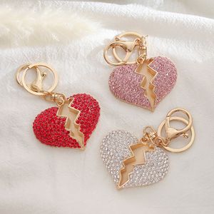 Keychain with Diamond Inlay Love Gift Pendant Peach Heart Metal Small Commodity Personal Gifts