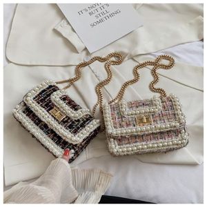 Sweet Lady Flap Square Bag 2019 여름 새로운 고품질 양모 진주 여성 핸드백 체인 어깨 메신저 백 1234o