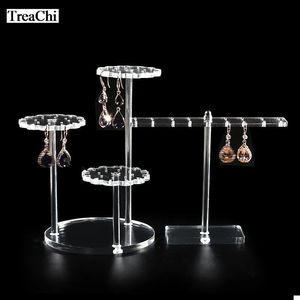 Visa tydlig akrylörhänge Display Stand Stud Metal Multistorey Jewelry Counter Storage Display Props Earring Holder