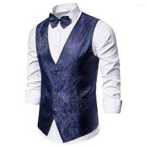 Men's Vests Men Formal Vest Jacket Printed Single-breasted V-neck Suit With Bow Tie Slim Fit Double Breasted Dress For