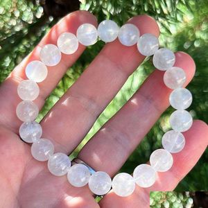 Frisado MG1967 Natural Top Grade 8 Mm Moonstone Pulseira Mulheres Gemstone Energia Raiz Chakra Yoga Mala Drop Delivery Jóias Pulseiras Dh1Jq