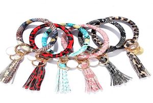 Family PU Leather Key Chain Adult Children Circle Tassel Bracelet Wristlet Keychains Snake Leopard Key Ring Wrist 21colors9978304