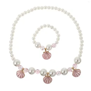 Necklace Earrings Set Faux Pearl Bracelet Girls Jewelry Kids Kit Jewelries Acrylic Toddler Pink