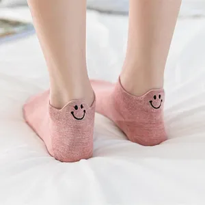 Women Socks 1 Pair Lot Fashion 2024 Spring Cotton Novelty Girls Cute Smile Embroidery Casual Funny Ankle