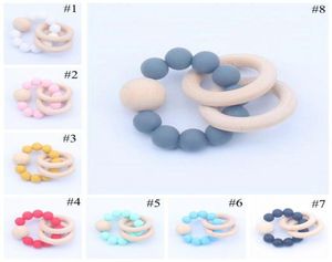 Baby teether ringar mat klass bok trä tänder ring soders tugga leksaker dusch lek tugga rund trä pärla nyfödd silikon teet4527545