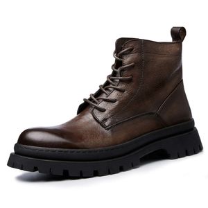 Botas de couro genuíno dos homens do vintage artesanal confortável inverno quente tornozelo redondo dedo do pé elgant preto casamento sapatos sociais homem