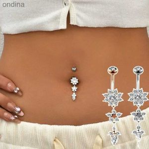 Navel Bell Button Rings Crystal Navel Nail Ring Alloy Zircon Bar Barbell Drop Flower Dangle Body Piercing Belly Button Rings Men Women Body Jewelry YQ240125