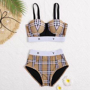 Women's Fashion Beach Tvådelar Klassisk baddräkt Kvinnors designerkläder Sexig bokstav tryckt Plaid Bikini