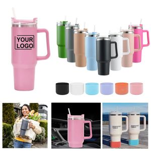 New 40 ounce drum with handle stainless steel water bottle straw vacuum cup large capacity wagon coffee cup 240125