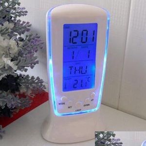 Mesa relógios de mesa relógios de mesa digital calendário temperatura led despertador com luz traseira azul eletrônico tempo entrega dheht