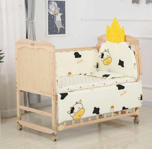 5 pçs 11060cm conjunto de cama do bebê recém-nascido para menina menino berço pára-choques protetor coroa design folha cama do bebê fronha7640945