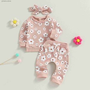 Set di abbigliamento Principessa floreale Neonata Set di vestiti Carino manica lunga Girocollo Felpa Top Pantaloni Arco Fascia 3 pezzi Abiti per neonati