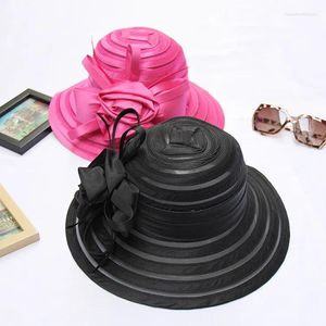 Berets malha respirável chapéu de sol aba larga flor decoração viagem praia chapéus dobrável balde de proteção uv