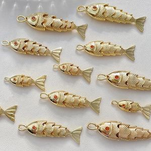 Encantos 1 pc cobre ouro peixe em forma de pingentes cor pavimentar zircão vermelho oceano jóias para diy colar pulseira fazendo suprimentos