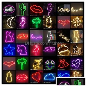 LED Neon Sign MTI Styles Colorf Rainbow Night Lights For Room Home Party Wedding Decoration Table Lamp Powered by USB Drop Delivery DHF4J