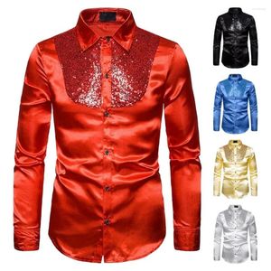 Men's Dress Shirts Sequin Shirt Wedding For Men Shiny Long Sleeve Button-down Slim Fit Business Top With England Style